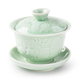 青瓷龍鳳浮雕蓋碗 3.8"