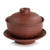 紫砂手繪福字 馬蹄蓋碗