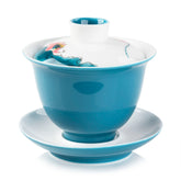 蘭色手繪色釉三才蓋碗