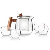 Walnut Wood Handle Glass Tea Set