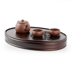 胡桃色竹製儲水茶盤 37*25*5cm