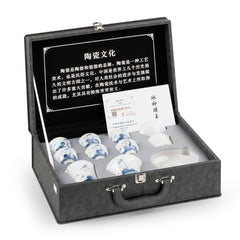 蓝彩荷陶瓷茶具礼盒套装 9件套