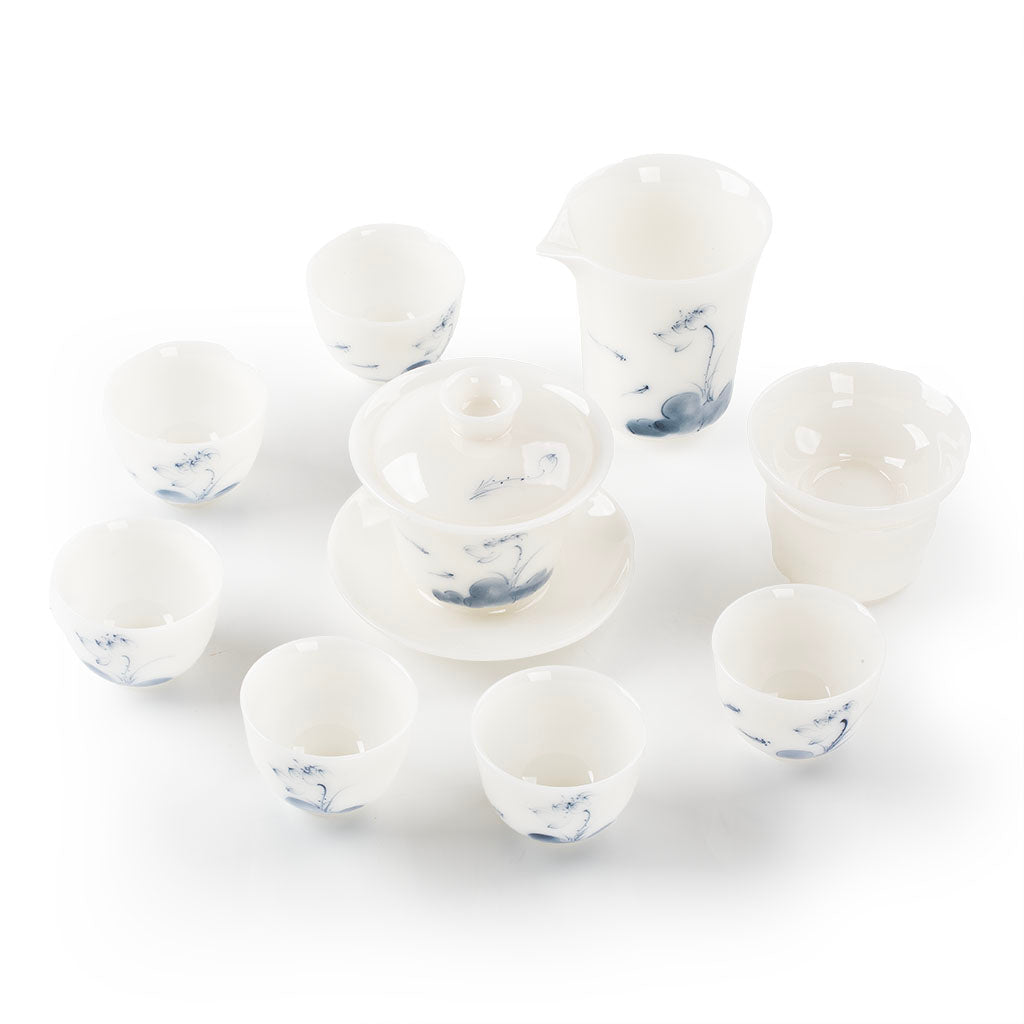 蓝彩荷陶瓷茶具礼盒套装 9件套