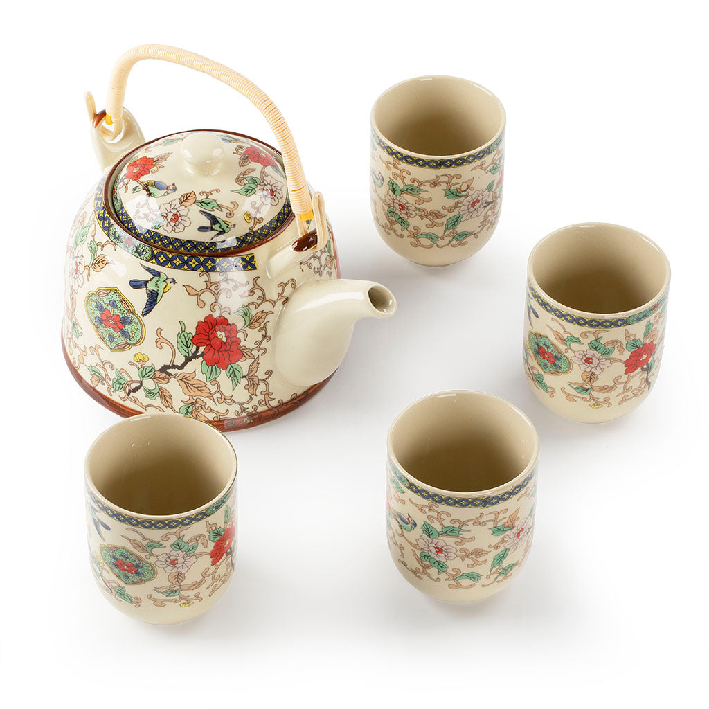 鸟语花香提梁壶茶具套装 5件