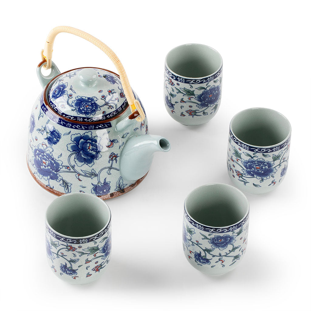 蓝牡丹提梁壶茶具套装 5件