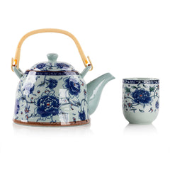 蓝牡丹提梁壶茶具套装 5件