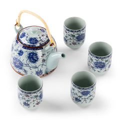蓝牡丹提梁壶茶具套装 5件