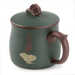 宜兴刻花盖泥茶杯