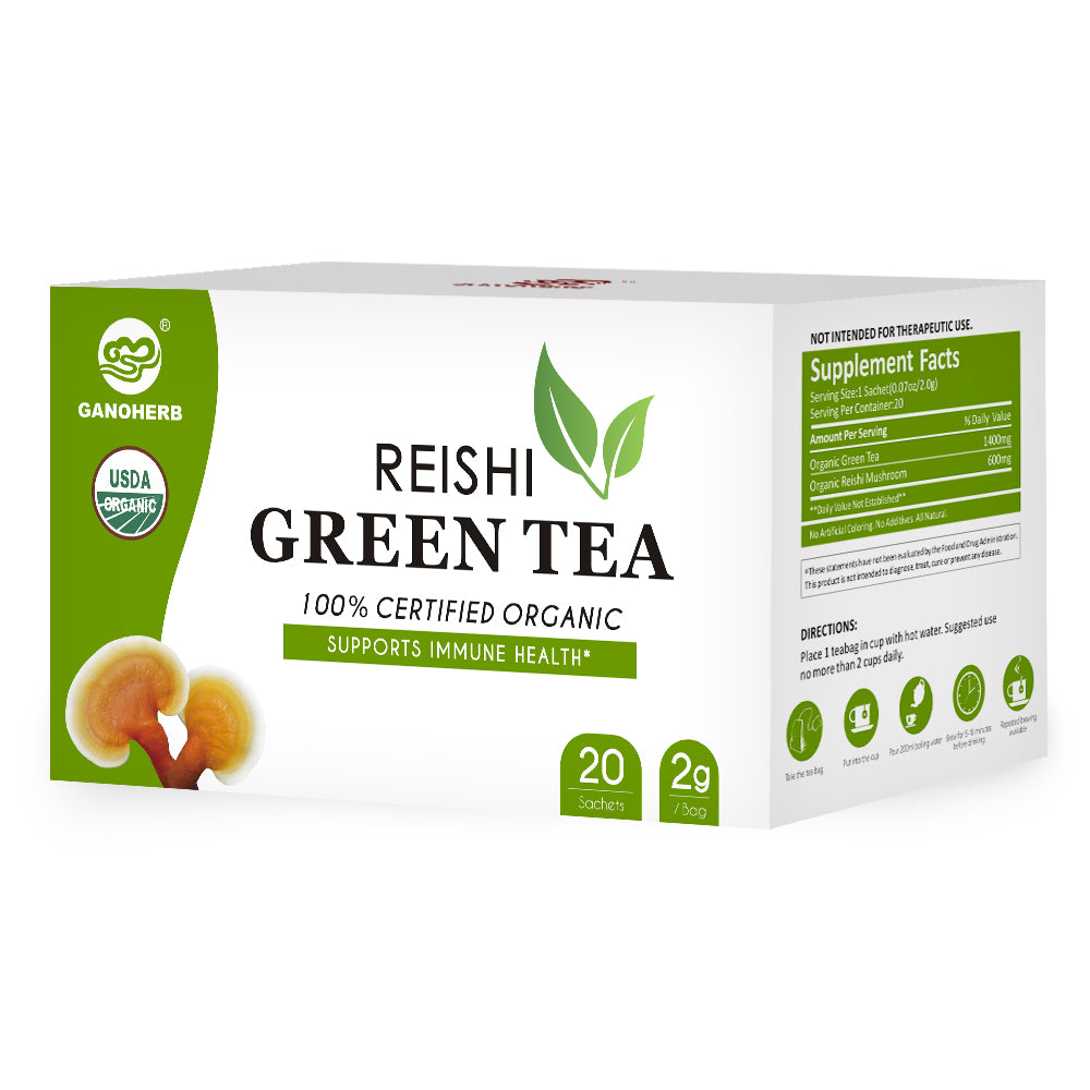 GANOHERB USDA Organic Reishi Green Tea Bags (20 Bags)