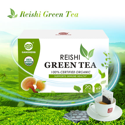 GANOHERB USDA Organic Reishi Mushroom Green Tea Bags(20 bags)