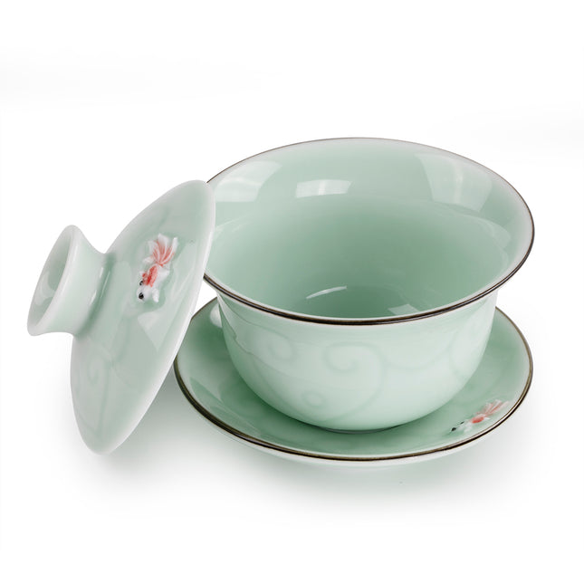 Porcelain Celadon Golden Fish Tea Cup