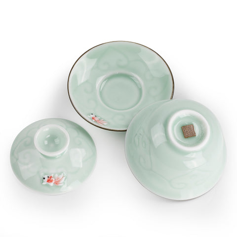 Porcelain Celadon Golden Fish Tea Cup
