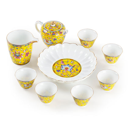 Chengyi Colorful Enamel Porcelain Tea Sets 9 pcs(Yellow)