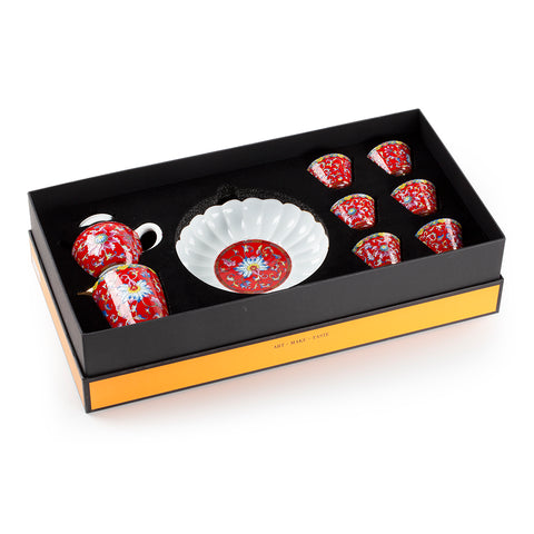 Chengyi Colorful Enamel Porcelain Tea Sets 9 pcs(Red)