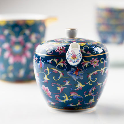 Chengyi Colorful Enamel Porcelain Tea Sets 9 pcs(Sapphire)