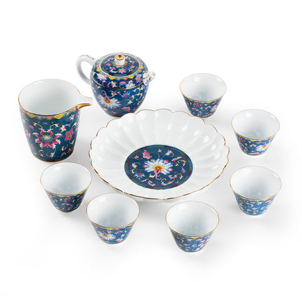 Chengyi Colorful Enamel Porcelain Tea Sets 9 pcs(Sapphire)