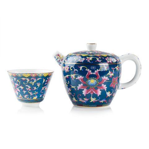 Chengyi Colorful Enamel Porcelain Tea Sets 9 pcs(Sapphire)